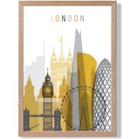 ARTZE London Yellow & Grey City Skyline Framed Print SIZE: A4 with Oak Frame | Size: A3