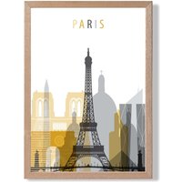 ARTZE Paris Yellow & Grey City Skyline Framed Print SIZE: A4 with Oak Frame | Size: A3