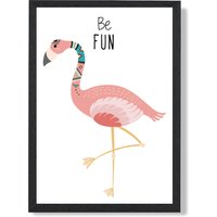 ARTZE Be Fun Flamingo Tribal Animal Quote Framed Print SIZE: A3 with Black Frame in Pink | Size: A4