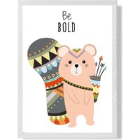 ARTZE Be Bold Squirrel Tribal Animal Quote Framed Print SIZE: A2 with White Frame in Peach | Size: A4