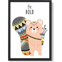 ARTZE Be Bold Squirrel Tribal Animal Quote Framed Print SIZE: A4 with Black Frame in Peach | Size: A3