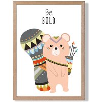 ARTZE Be Bold Squirrel Tribal Animal Quote Framed Print SIZE: A3 with Oak Frame in Peach