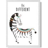 ARTZE Be Different Zebra Tribal Animal Quote Framed Print SIZE: A4 with White Frame in Grey