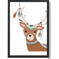ARTZE Peeking Deer Tribal Animal Framed Print SIZE: A3 with Black Frame in Brown