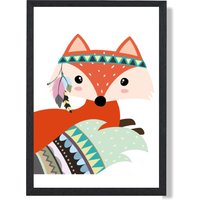 ARTZE Peeking Red Fox Tribal Animal Framed Print SIZE: A3 with Black Frame | Size: A4