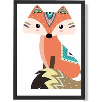 ARTZE Sitting Orange Fox Tribal Animal Framed Print SIZE: A3 with Black Frame | Size: A4