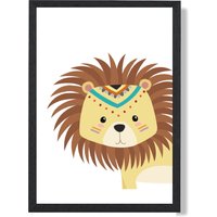 ARTZE Peeking Lion Tribal Animal Framed Print SIZE: A2 with Black Frame in Yellow
