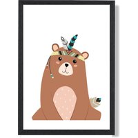 ARTZE Sitting Bear Tribal Animal Framed Print SIZE: A4 with Black Frame in Brown | Size: A2