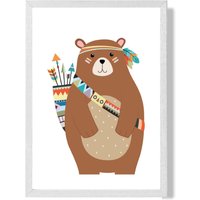 ARTZE Standing Bear Tribal Animal Framed Print SIZE: A3 with White Frame in Brown | Size: A4