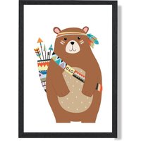 ARTZE Standing Bear Tribal Animal Framed Print SIZE: A3 with Black Frame in Brown