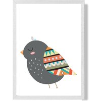 ARTZE Bird Tribal Animal Framed Print SIZE: A4 with White Frame in Grey