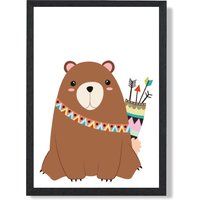 ARTZE Bear Tribal Animal Framed Print SIZE: A2 with Black Frame in Brown | Size: A3