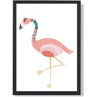 ARTZE Flamingo Tribal Animal Framed Print SIZE: A2 with Black Frame in Pink