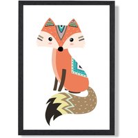 ARTZE Orange Fox Tribal Animal Framed Print SIZE: A4 with Black Frame | Size: A3
