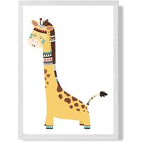 ARTZE Giraffe Tribal Animal Framed Print SIZE: A3 with White Frame in Brown | Size: A4