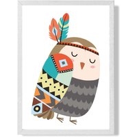 ARTZE Owl Tribal Animal Framed Print SIZE: A4 with White Frame in Grey