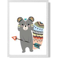 ARTZE Grey Squirrel Tribal Animal Framed Print SIZE: A2 with White Frame