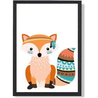 ARTZE Orange Fox Tribal Animal Framed Print SIZE: A2 with Black Frame