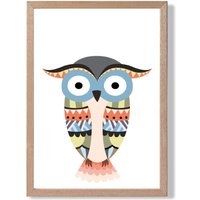 ARTZE Totem Owl Tribal Animal Framed Print SIZE: A3 with Oak Frame in Grey | Size: A4