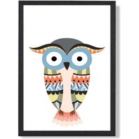 ARTZE Totem Owl Tribal Animal Framed Print SIZE: A4 with Black Frame in Grey | Size: A2
