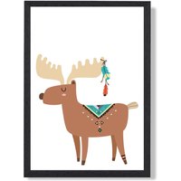 ARTZE Reindeer Tribal Animal Framed Print SIZE: A3 with Black Frame in Brown | Size: A4