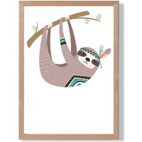 ARTZE Sloth Tribal Animal Framed Print SIZE: A2 with Oak Frame in Brown | Size: A3