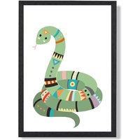 ARTZE Snake Tribal Animal Framed Print SIZE: A2 with Black Frame in Pale Green | Size: A4