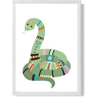 ARTZE Snake Tribal Animal Framed Print SIZE: A3 with White Frame in Pale Green