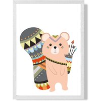 ARTZE Brown Squirrel Tribal Animal Framed Print SIZE: A2 with White Frame