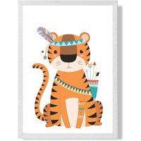 ARTZE Tiger Tribal Animal Framed Print SIZE: A2 with White Frame in Orange | Size: A3