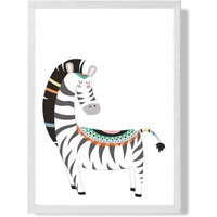 ARTZE Zebra Tribal Animal Framed Print SIZE: A3 with White Frame in Grey | Size: A2