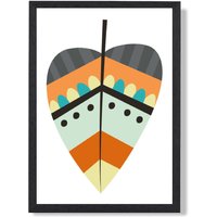 ARTZE Tribal Leaf Framed Print SIZE: A4 with Black Frame in Orange | Size: A3