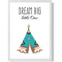 ARTZE Dream Big Tribal Quote Framed Print SIZE: A4 with White Frame in Bright Blue