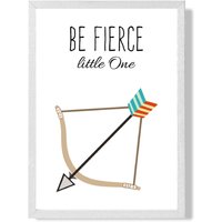 ARTZE Be Fierce Arrow Tribal Quote Framed Print SIZE: A2 with White Frame in Bright Blue | Size: A4
