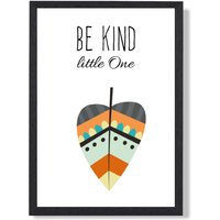 ARTZE Be Kind Leaf Tribal Quote Framed Print SIZE: A3 with Black Frame in Bright Blue