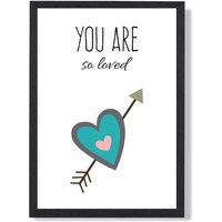 ARTZE You are So Loved Blue Tribal Quote Framed Print SIZE: A4 with Black Frame in Bright Blue