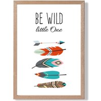 ARTZE Be Wild Feathers Tribal Quote Framed Print SIZE: A3 with Oak Frame in Red | Size: A2