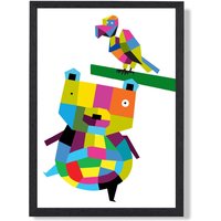 ARTZE Bear Bright Geometric Animal Framed Print SIZE: A3 with Black Frame | Size: A4