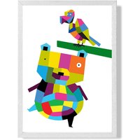 ARTZE Bear Bright Geometric Animal Framed Print SIZE: A2 with White Frame | Size: A3