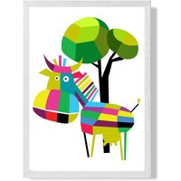 ARTZE Cow Bright Geometric Animal Framed Print SIZE: A3 with White Frame