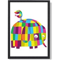 ARTZE Elephant Bright Geometric Animal Framed Print SIZE: A3 with Black Frame | Size: A4