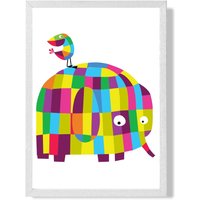 ARTZE Elephant Bright Geometric Animal Framed Print SIZE: A3 with White Frame | Size: A4