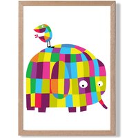 ARTZE Elephant Bright Geometric Animal Framed Print SIZE: A3 with Oak Frame | Size: A4