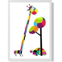ARTZE Giraffe Bright Geometric Animal Framed Print SIZE: A3 with White Frame | Size: A4