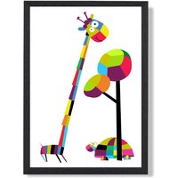 ARTZE Giraffe Bright Geometric Animal Framed Print SIZE: A3 with Black Frame