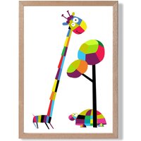 ARTZE Giraffe Bright Geometric Animal Framed Print SIZE: A3 with Oak Frame | Size: A2