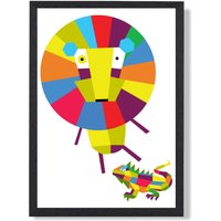 ARTZE Lion Bright Geometric Animal Framed Print SIZE: A3 with Black Frame