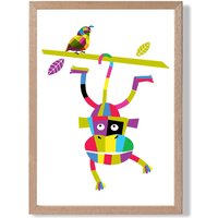 ARTZE Monkey Bright Geometric Animal Framed Print SIZE: A4 with Oak Frame | Size: A2