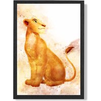 ARTZE Nala Watercolour Lion King Framed Print SIZE: A2 with Black Frame in Orange