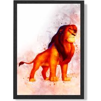 ARTZE Mufasa Watercolour Lion King Framed Print SIZE: A2 with Black Frame in Red | Size: A4